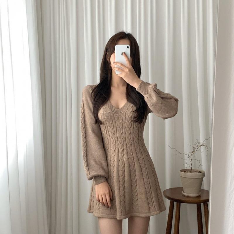 TIFICY Women's Fashion Casual Fall Winter Solid Color Print Long Sleeve V-Neck Sweaters
