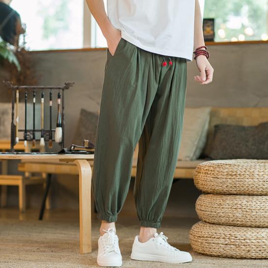 Men Summer Pants Chic Pockets Pleated Men Summer Pants Pure Color Men Harem Pants Men Summer Pants Male Clothes
