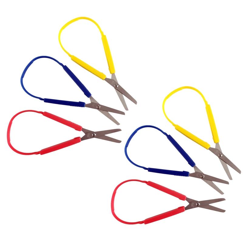 

6 шт. Цветные ножницы-петли для детей, Легкий захват, Самооткрывающиеся ножницы, Безопасный закругленный кончик, Адаптивная резка 85DD