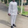 Men's Casual Two-Piece Set: Solid Color, African Ethnic Style