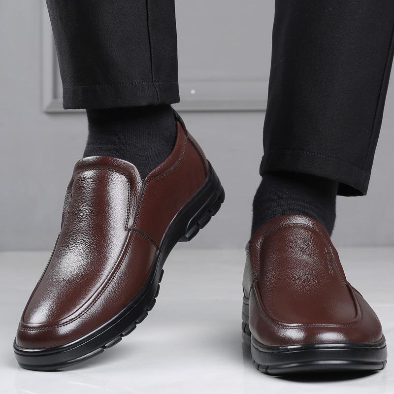 Leather shoes men's spring and autumn leather breathable business casual shoes soft sole one pedal middle-aged father shoes