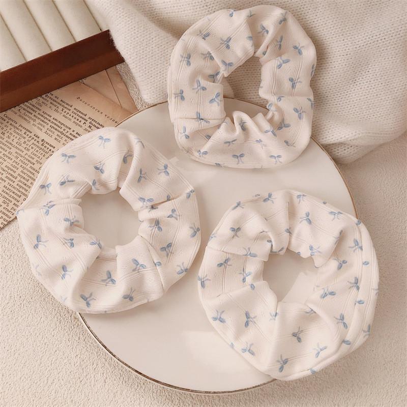 Retro American Bear Hair Ring Women Floral Bow High Elastic Scrunchie Simple Hair Accessories