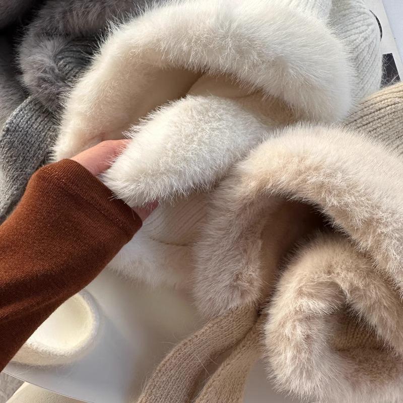 Rabbit plush knitted ear protection hat parent child winter cycling hat plus velvet windproof and cold resistant warm woolen hat cold hat winter