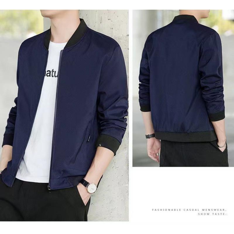 Men S Casual Baseball Jacket Spring Autumn Solid Long Sleeve Coat