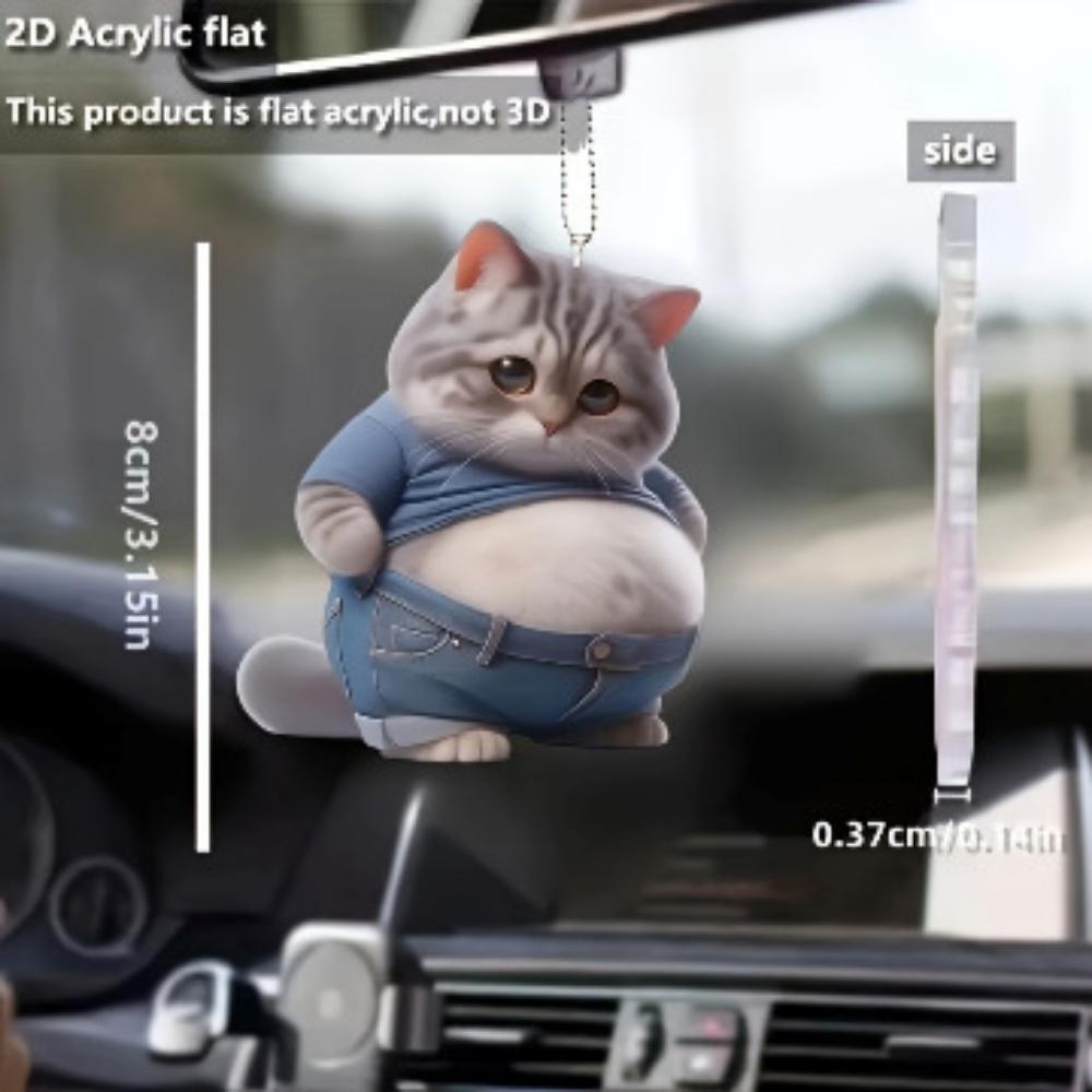 Creative 2d Acrylic Keychain Cute Driving Cat Pendant Home Tree Window Hanging Decor Gift Pet Lover Car Backpack Animal Ornamen