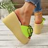 Aphixta Fluorescent Pink Wedge Heels Slippers Women Bohemian Flower Mulers 4cm Platform Sandals Clog Shoe Slides Plus Size 43