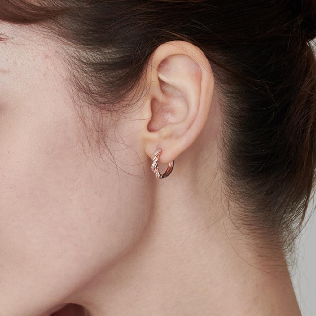 14K Wave Cubic One-Touch Earrings (Gold Pin) ELGPEE395