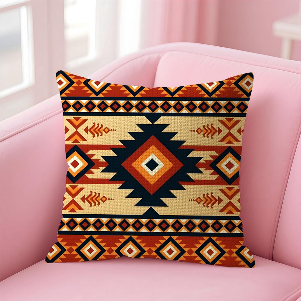 Navajo Azteca Pattern Cushion Cover Natural Linen Pillow Case DoubleSided Print Decorative Sofa Pillowcase Home Decor Gift