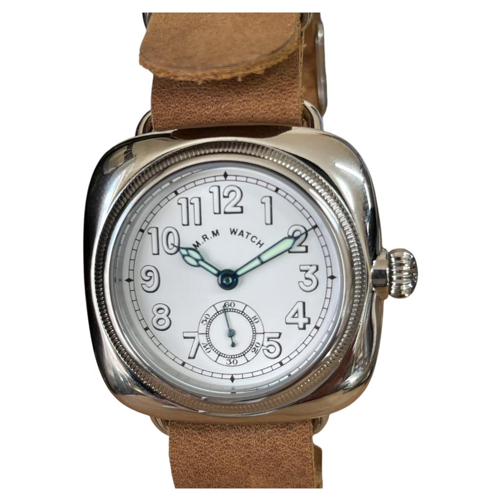 Military watch Cushion watch White dial Brown genuine leather crazy horse strap [M.R.M.W.]