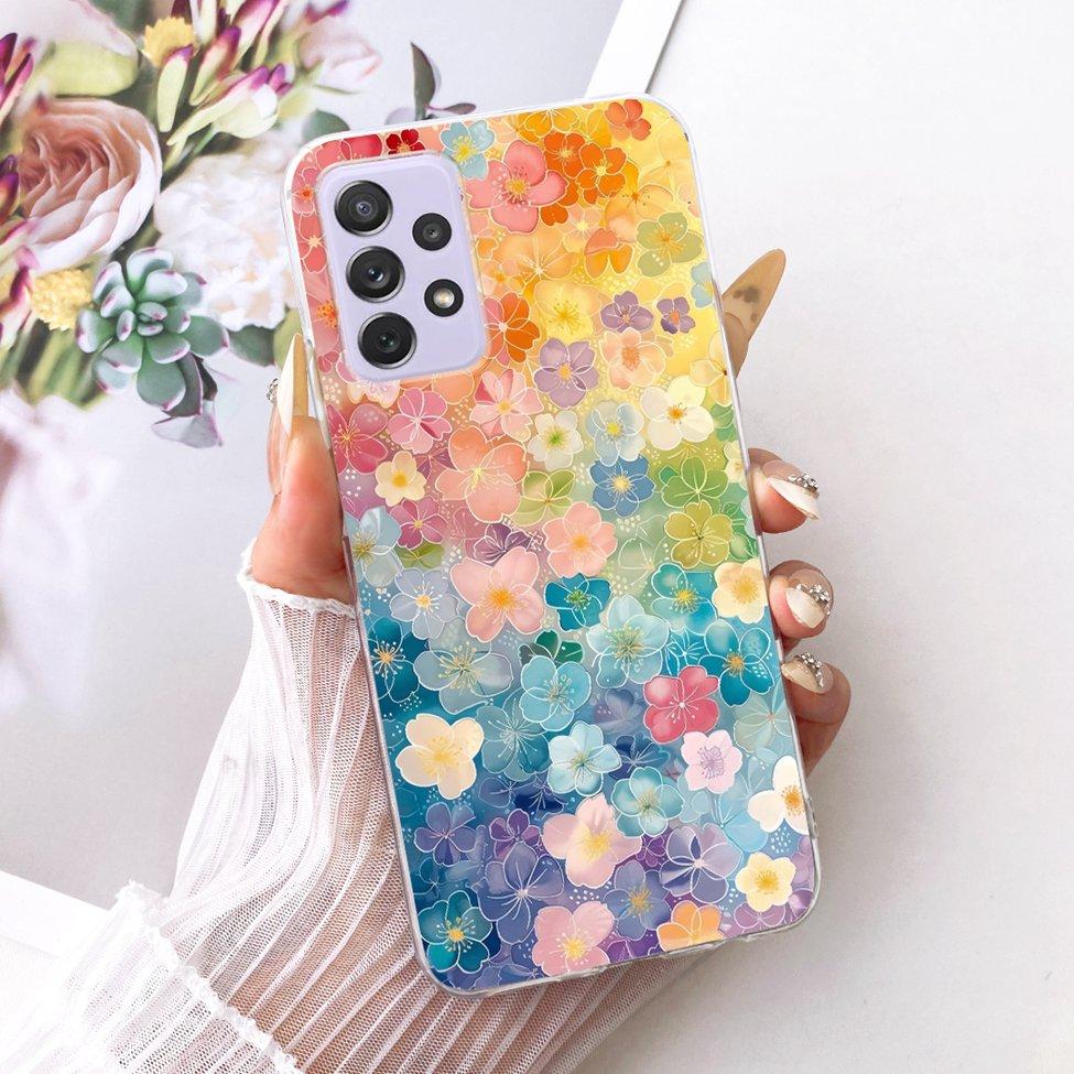 Transparent For Samsung Galaxy A72 4G Case Cute Fashion Flowers Funny Painted Casing For Samsung A72 4G SM-A725M SM-A725F Cover