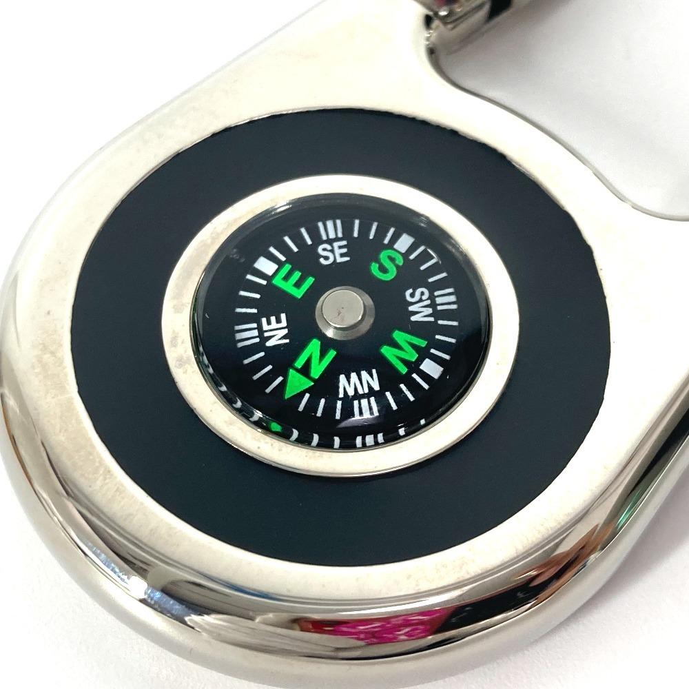 FENDI Logo compass carabiner Bag Charm Key Holder Metal Silver