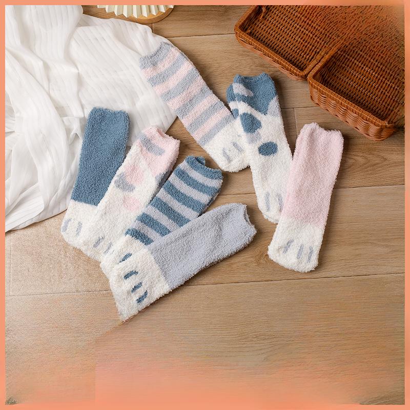 Women's Winter New Thickened Striped Cat PAWS Sleeping Tube Socks