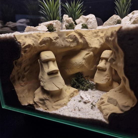 Aquariumhöhle Tunnel Osterinsel Moai Statuen unter Kieshöhle Kleinfisch- und Garnelenversteck mit Sichtfenstern für Betta Pleco Garnelen