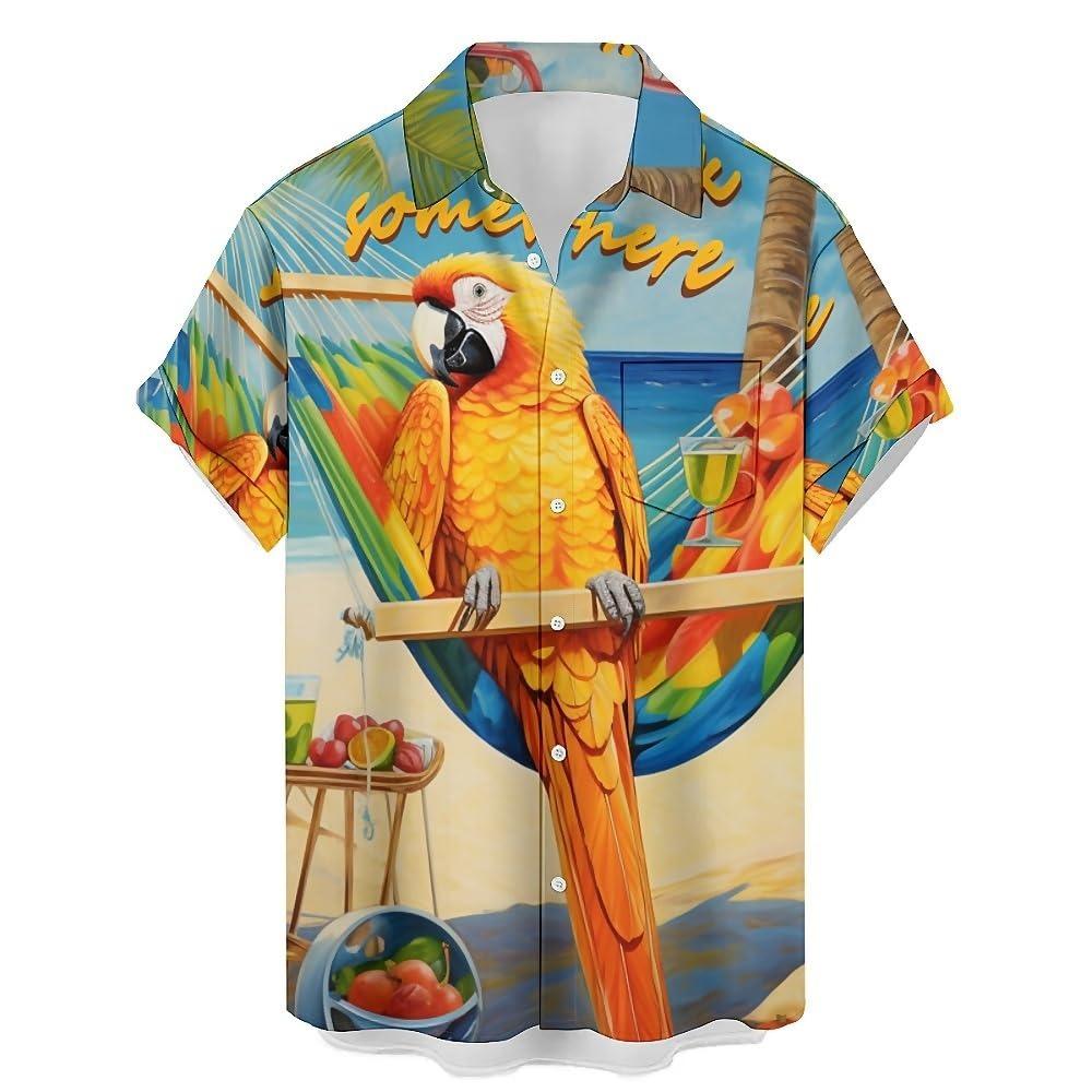 2025 New Men's Shirt 3d Fashion Casual Parrot Bird Print Hawaiian Lapel Button Shirt Short Sleeve Top Homme Harajuku Ropa Hombre