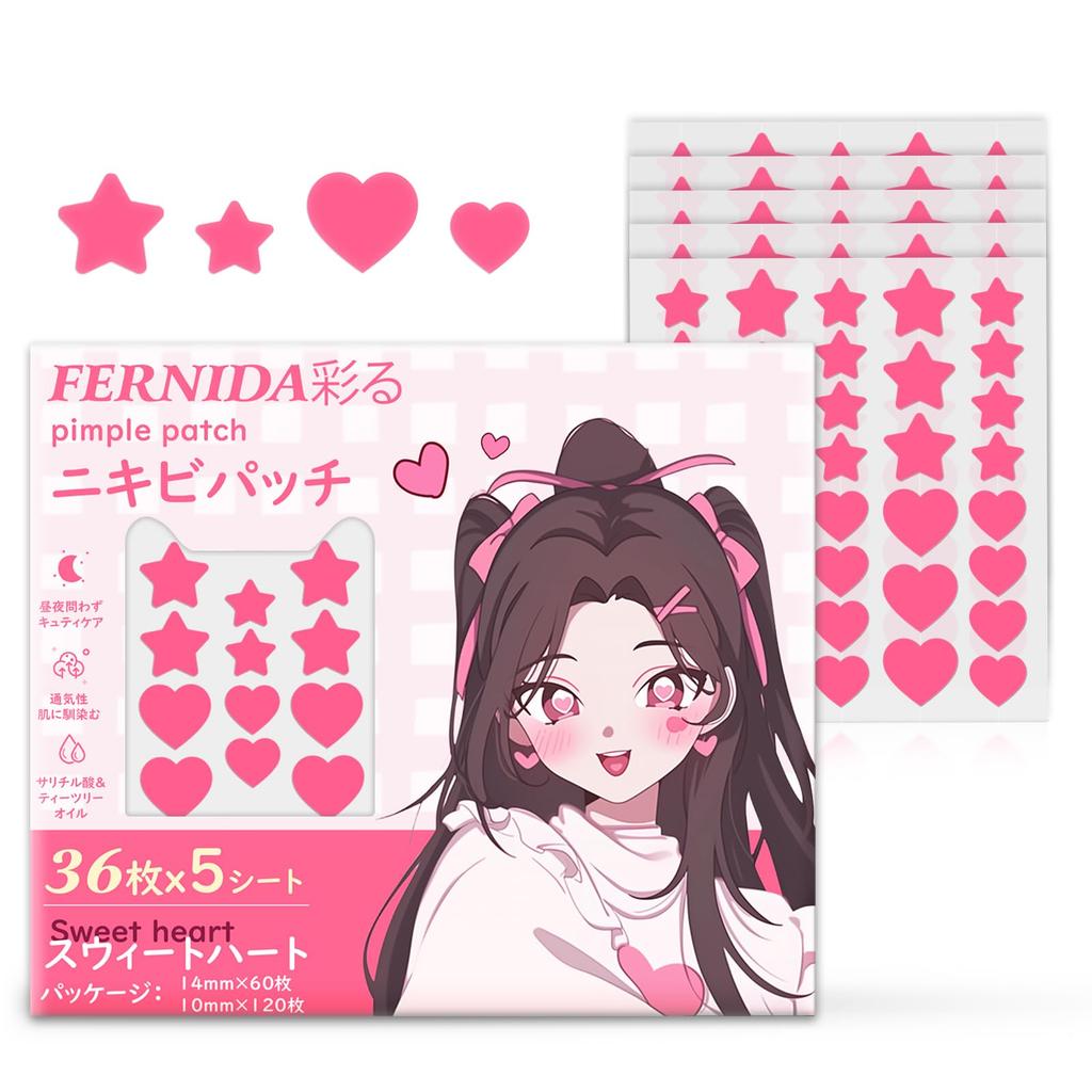 FERNIDA Spot 6 300 Pimple Skin Cute Spot Conceal Facial Makeup Large Tea Tree Star Shape Blossom Pink Patches, Bulk, Colors, Patches, Care, Packs,