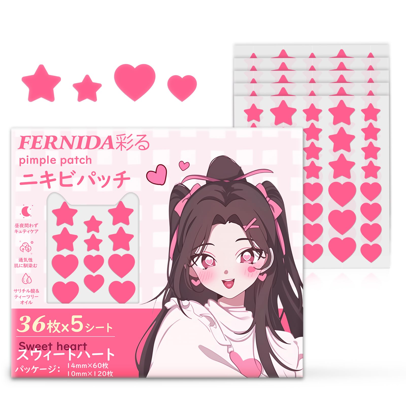 

FERNIDA Spot 6 300 Pimple Skin Cute Spot Conceal Facial Makeup Large Tea Tree Star Shape Blossom Pink Patches, Bulk, Colors, Patches, Care, Packs,