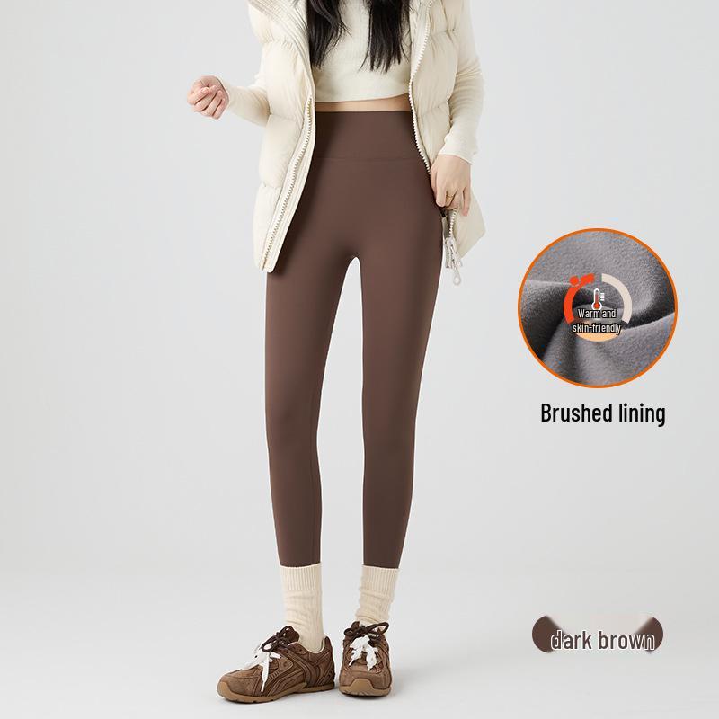 Women's High-Waist Matte Shark Yoga Leggings - Plus Velvet, Slimming, Brushed for Autumn/Winter 2025