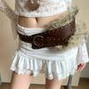 PU Leather Furry Waistband Rivet Y2K Waistband Fashion Plush Belt  Female/Girls