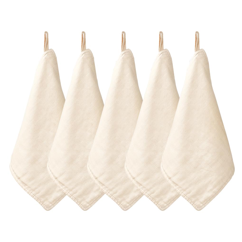 Baby Gauze Organic Personalized with Name and Set of 5 [MOMSMENU] Towels, 6-Layer, 100% Cotton, Soft, Loops, 20x20cm,