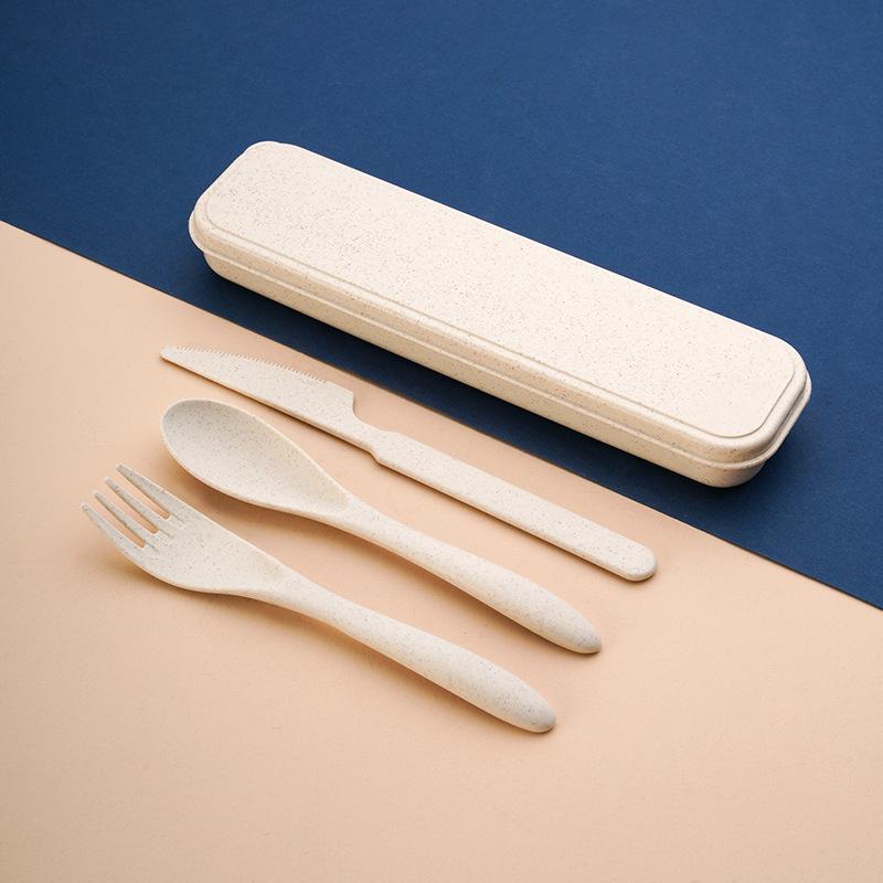 Wheat Straw Reusable Cutlery Set With Knife Fork Spoon And Storage Case Perfect For Office Lunch Outdoor Camping Picnic Travel