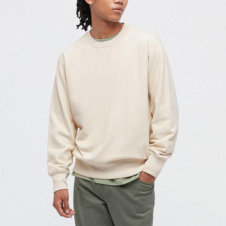 UNIQLO Solid Color Loose Fit Crew Neck Sweatshirt Unisex sweatshirt Light-Beige 444966-30