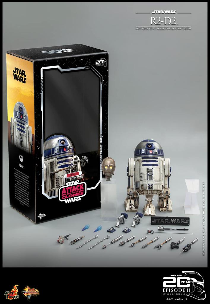 Hot Toys Movie Masterpiece Star Wars Episod Attack of the Clones Skala Ungefär 18 cm MMS651 II R2-D2 1/6 Figur, Vit, Lång,