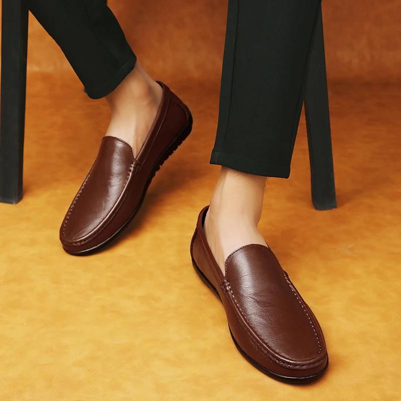Luxury Men Boat Shoes Genuine Leather Breathable Mens Loafers Shoes Male Moccasins Flat Footwear Slip On Men Casual Summer Shoes
