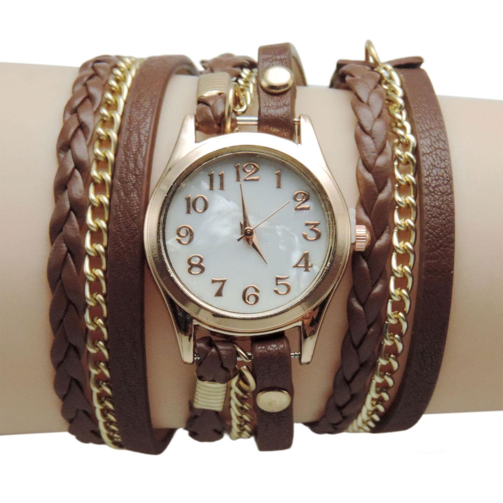 Women s Watch,Leather Braideds Wrap Bracelet Watch,Vintage Braided-Rope Strap Ladies Wristwatch,Fashion Quartz-Bracelet Watch