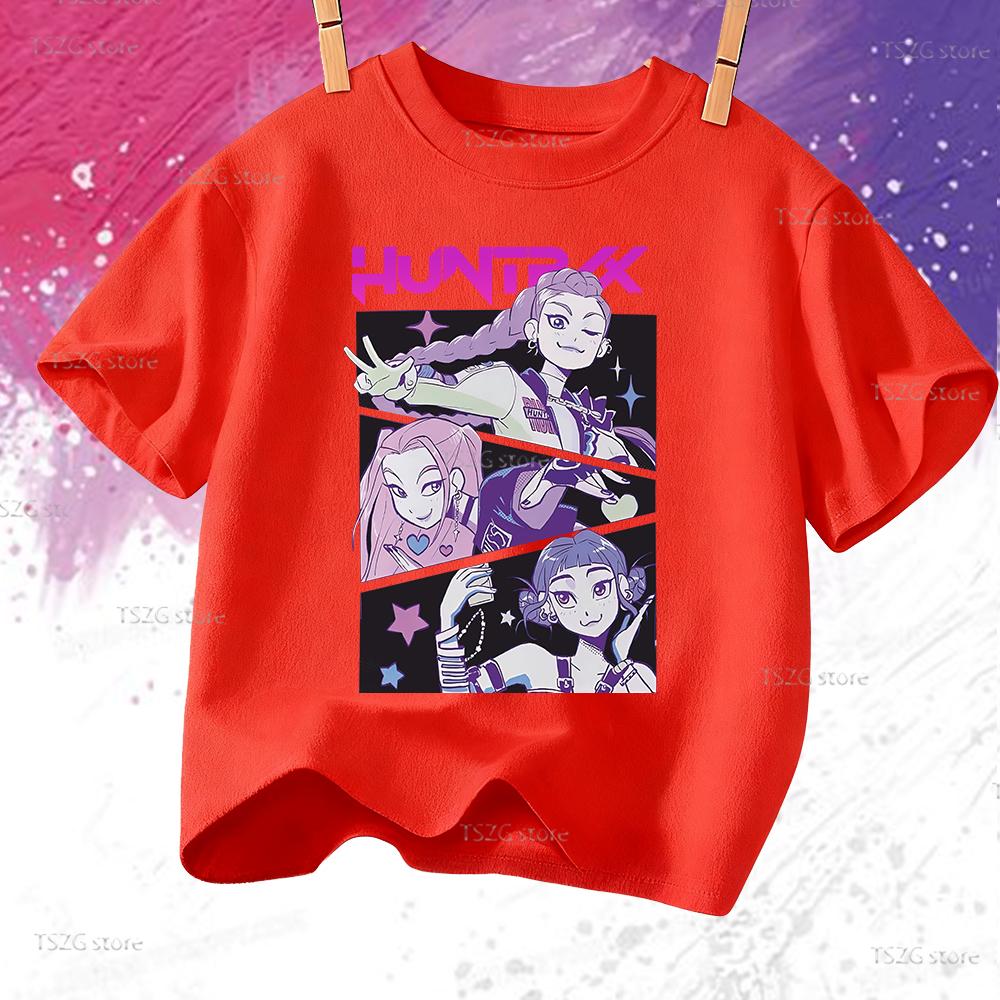 Huntrix Kpop Demon Hunters T-Shirt for Boys Girls T-shirt Fans Gift Summer Short Sleeve Children Tees Top Fashion Kids T-shirt