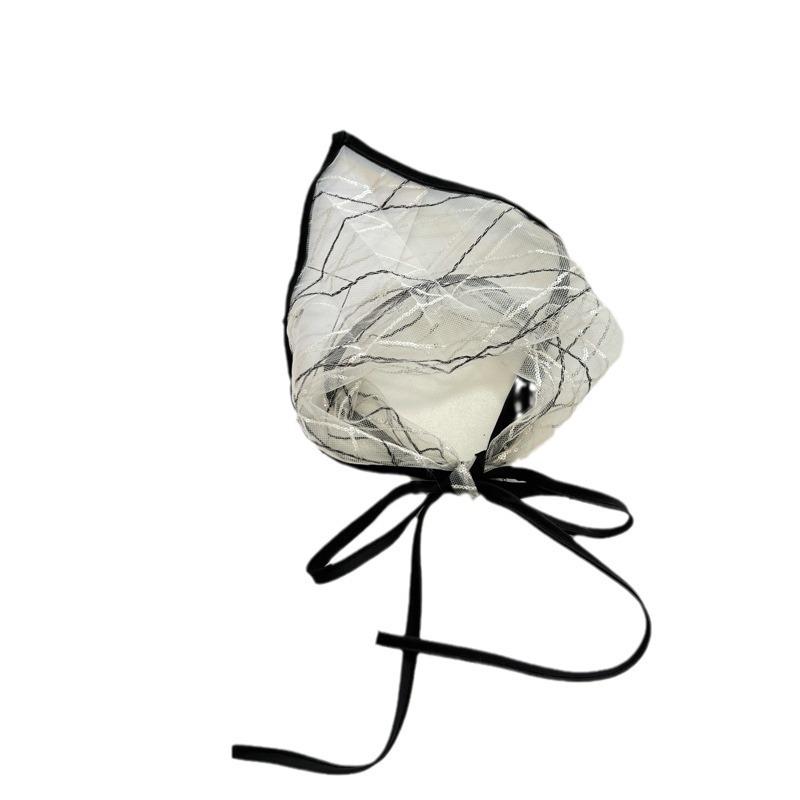 Černý sexy vlasový šátek Trojúhelníková čelenka Dámská Výšivka Květina Průsvitný šátek Francouzský Vintage Kapesník Cestovní Foto doplňky