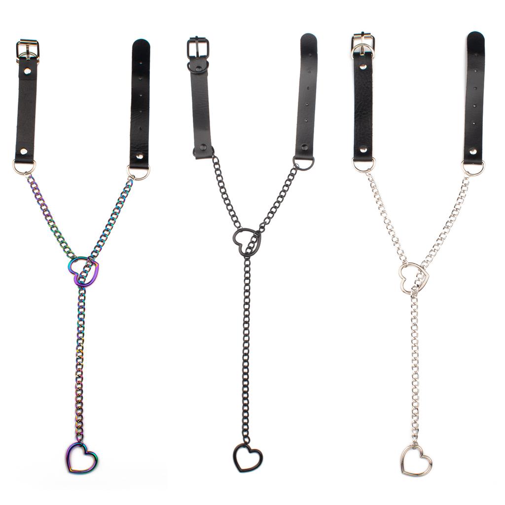 Náhrdelník s retiazkou a príveskom v tvare srdca Čierny kožený Choker Golier Pre ženy Goth Doplnky Punk Gotické Šperky