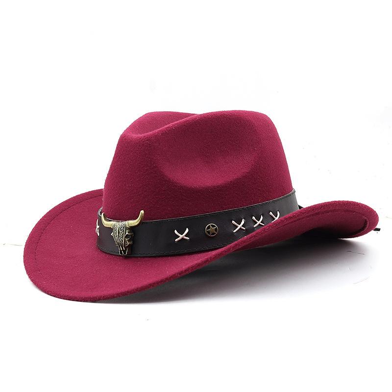Hot-Selling Top Hat, Ethnic Style, Western Cowboy Top Hat, European And American Retro Bull Head Riding Hat, Woolen Felt Hat