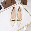 Women's Glossy Patent Leather Shallow Mouthed Pointed Metal Chain Decorative Middle Heel Shoes