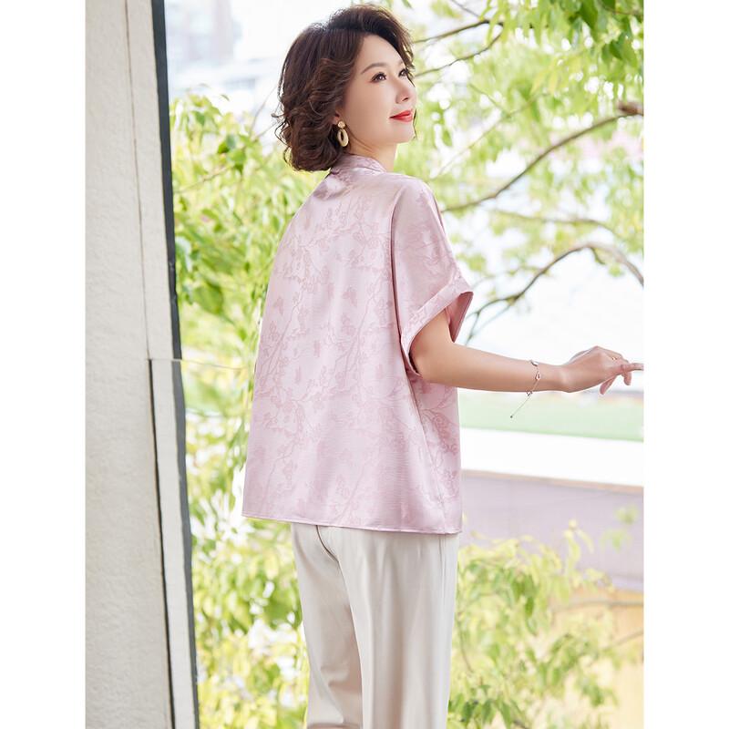 Pasite New Chinese Style Short Sleeve Top & Pants Set for Middle-Aged Women