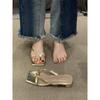 French slippers outer wear women 2025 new thick heel square toe silver Roman fairy wind sandals ins