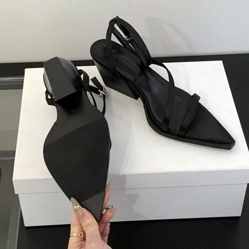 Fashion Wedge Chunky Heels Sandals Women Sexy Pointed Toe Ankle-Wrap High Heels Summer GLADIATOR Elegant Dress Shoes Office Women Shoes