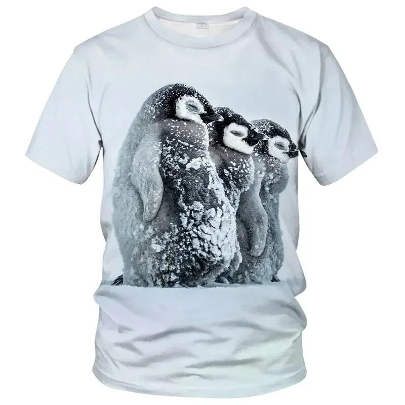 3D Printed Cute Penguin T Shirt For Men Women Animal Pattern T-Shirts Fashion Street Oversized Short Sleeve O-Neck Tees Tops