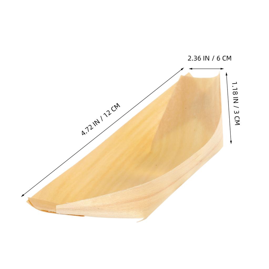 50 Peças Barquinhos de Servir de Madeira 12X6X3Cm Bétula Natural Bandeja Descartável para Petiscos Lanches Aperitivos Formato de Casamento