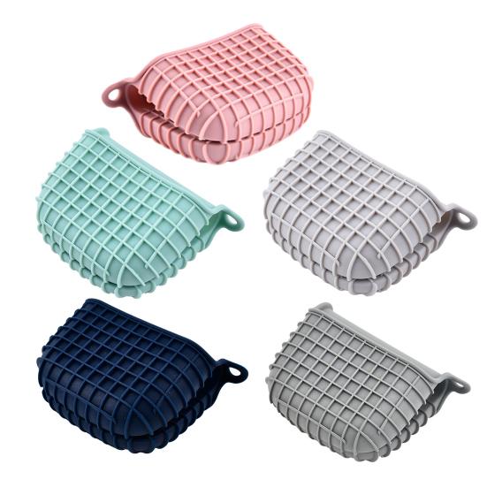 2Pcs Silicone Oven Mitts Heat Resistant Thick Grid Pattern Non-Slip Oven Gloves for Microwave Baking Kitchen Accessory