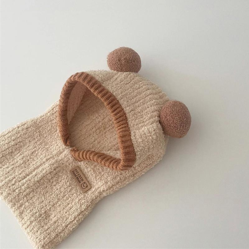 Baby Cute Windproof Ear Protection Balaclava Hat Winter Warm One Piece Scarf Cap Thickened Knitted Hooded Caps Kids Beanies