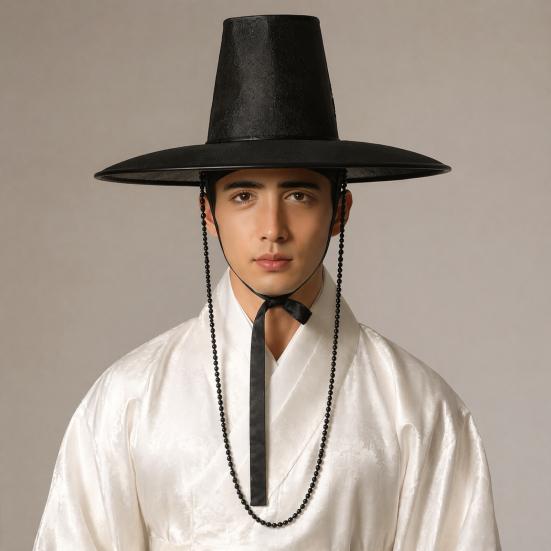 Elegant Stage Costume Hat Korean Traditional Hat, Anime Cosplay Accessory, Performance Flat Cultural Party Top with Beaded Chain for Cosplay,