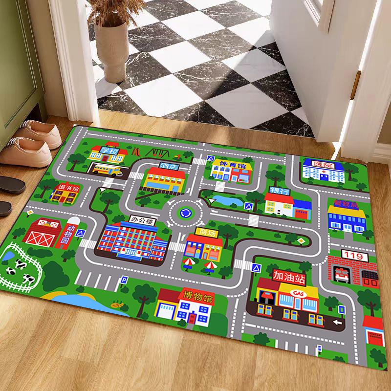 Kids Traffic Game Play Mat – Parking Lot Road Track with Cars & Signs – Interactive Educational Floor Rug for Boys and Girls