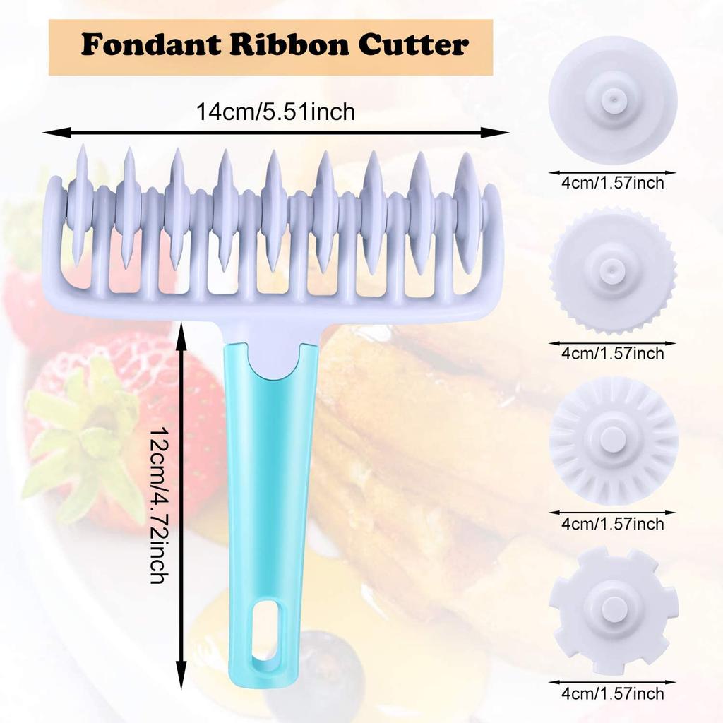 Cake Land 4-in-1 Multifunctional Dough Cutter Adjustable Width 1.5-12cm Baking Pastry Scorer 16.5x14x3.5cm Blue