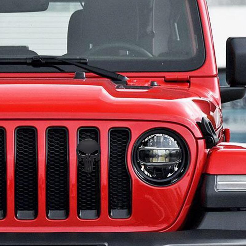 Car Badges Skull Emblem Metal Stickers Body Decals Grille Decor For Jeep Gladiator Patriot Liberty Grand Cherokee Wrangler ALX1