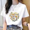 Korean Style Women's Floral Printed Short Sleeve T-Shirt, Round Neck, Casual Fashion for Youth