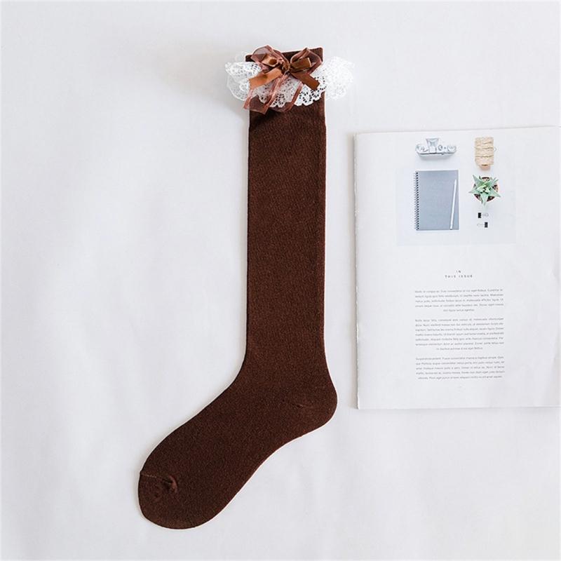 Women Japanese Style JK Ruffle Lace Trim Calf Long Socks Sweet Bowknot Princess Cotton Knee High Socks Stockings Hosiery