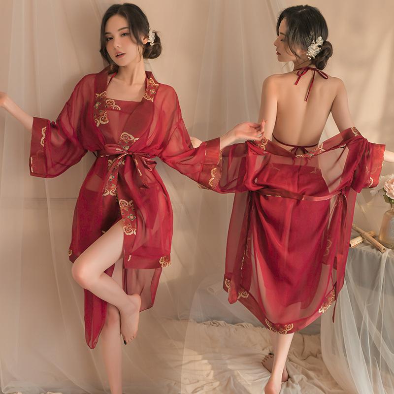 Fan Lei Erotic Underwear Women's Classical Bridal Uniform Perspective Belly Pocket Hanfu