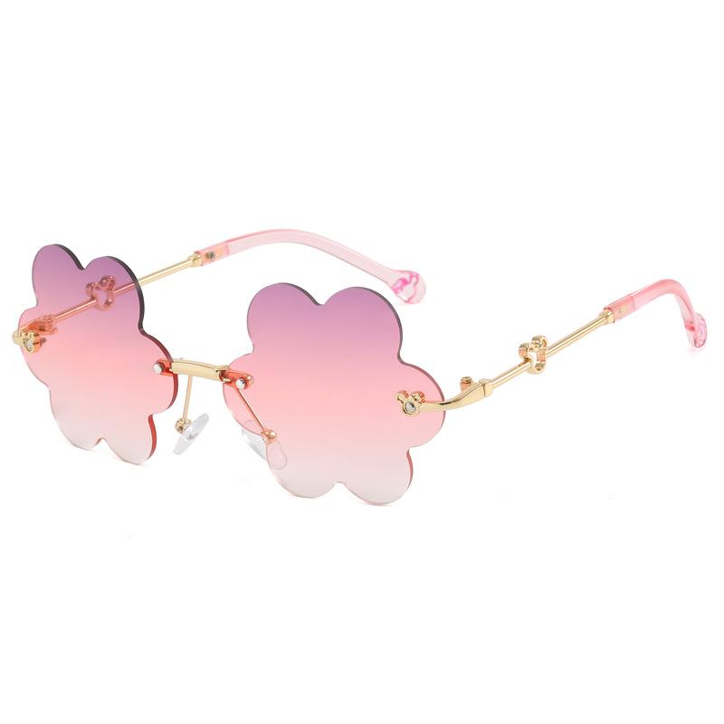 Trendy Children's Flower Rimless Sunglasses Uv Protection With Cute Decorations Sun Protection Glasses 6001