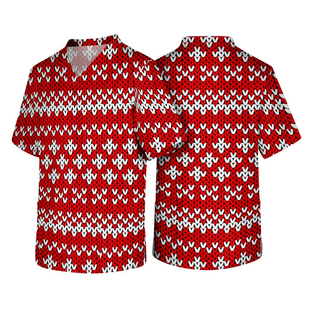Men's Christmas Theme Caregiver Uniform, Holiday Scrub Top for Nurses and Workers