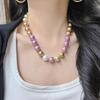 14Mm Haute Couture High Quality Vintage Contrasting Color Spring Purple Faux Crystal Pearl Necklace Collarbone Chain